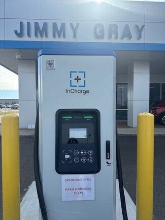 Front view of an InCharge electric vehicle charging station